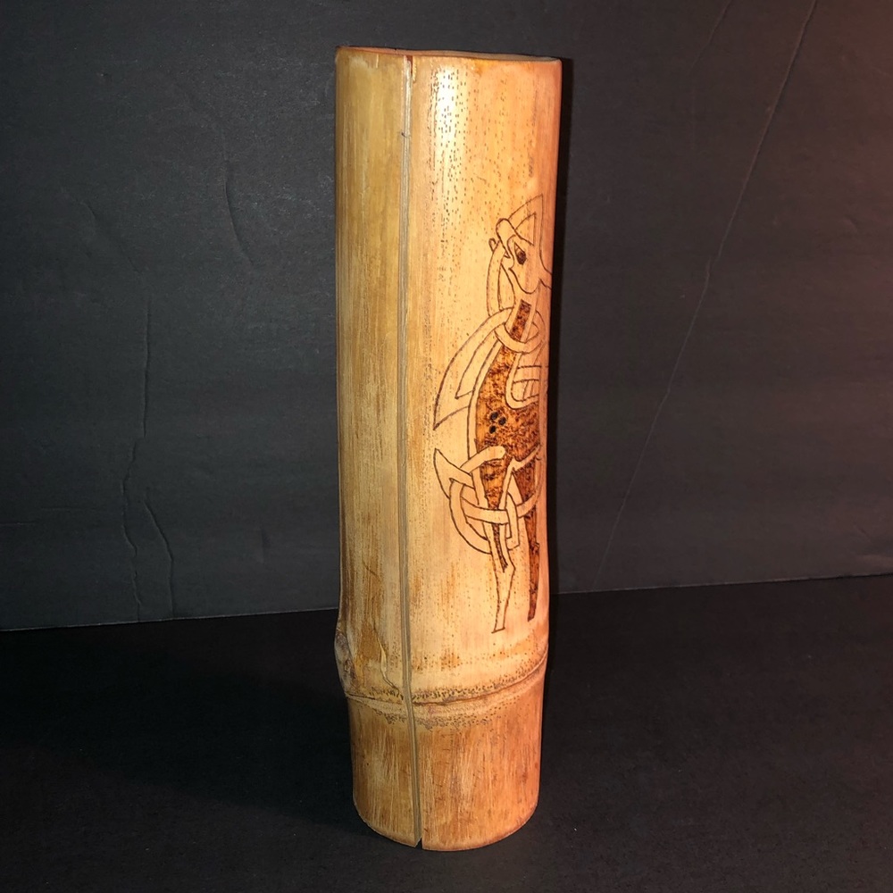 Celtic Design Hand Carved Wood Cylinder Vase or Candle Holder - Picture 2 of 6